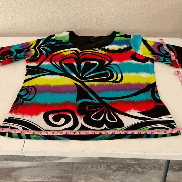 Multiples Abstract Print Top Multicolor Beaded Cotton Pullover Women’s Size 2X - Picture 4 of 14